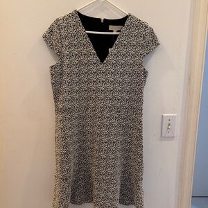 Michael Kors Black and White Floral V-Neck Cap-Sleeve Mini Dress